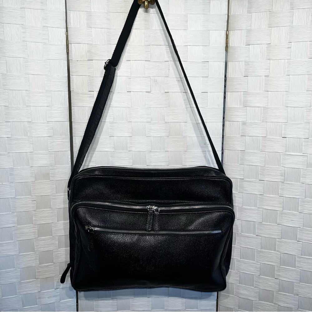 Lucaldo Men’s Laptop/Briefcase Messenger Bag Black Leather Multi Pockets Italian